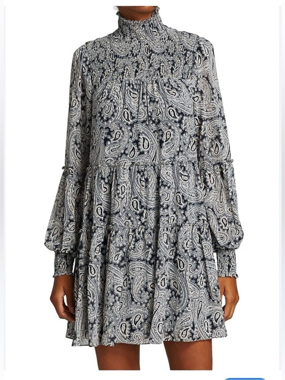 NWT Cinq à Sept Rika Paisley Long Sleeve Tiered Mini Dress Size 8